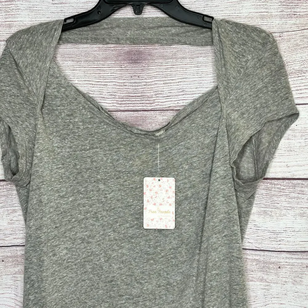 Free People We The Free Heathered Grey Linen Blend Classic T-Shirt Size XS New